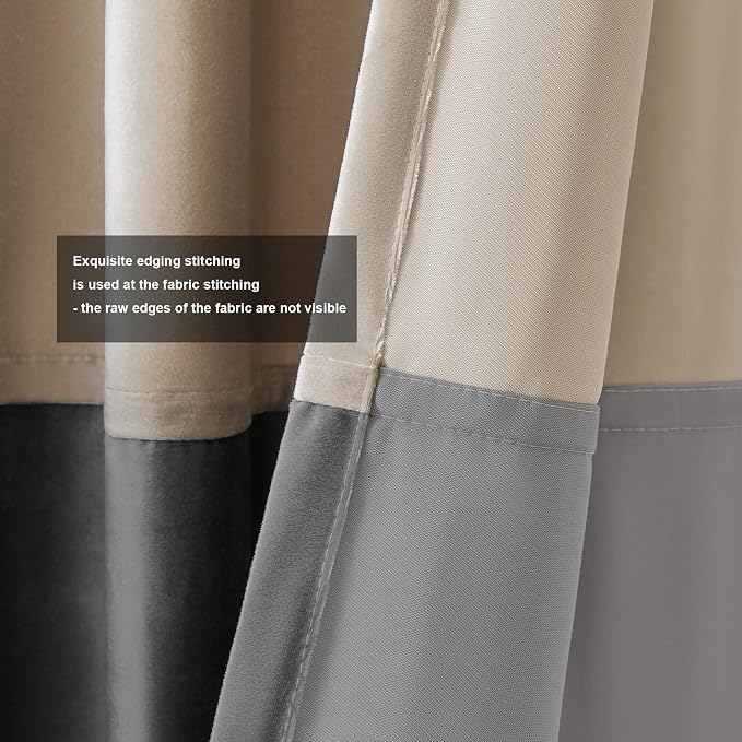 BULBUL Luxury Two Tone Velvet Curtains 120 inch Long- Champagne Gray | Modern | - Image 3