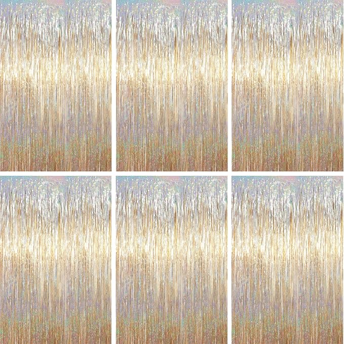 Voircoloria Champagne Foil Fringe Backdrop Curtains, Birthday Party Decorations by Voircoloria