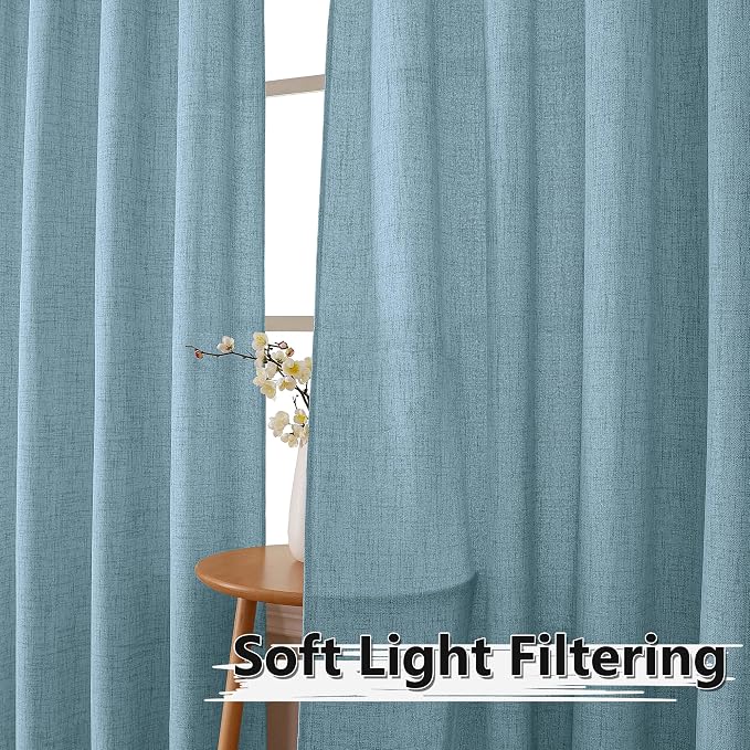 Tollpiz Short Linen Tier Curtains Rod Pocket Semi Sheer Half Kitchen Curtain - Image 2