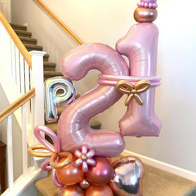 Pastel Pink 10 Balloons Number, 40 Inch Foil Number 1 & 0 Balloons - Image 5