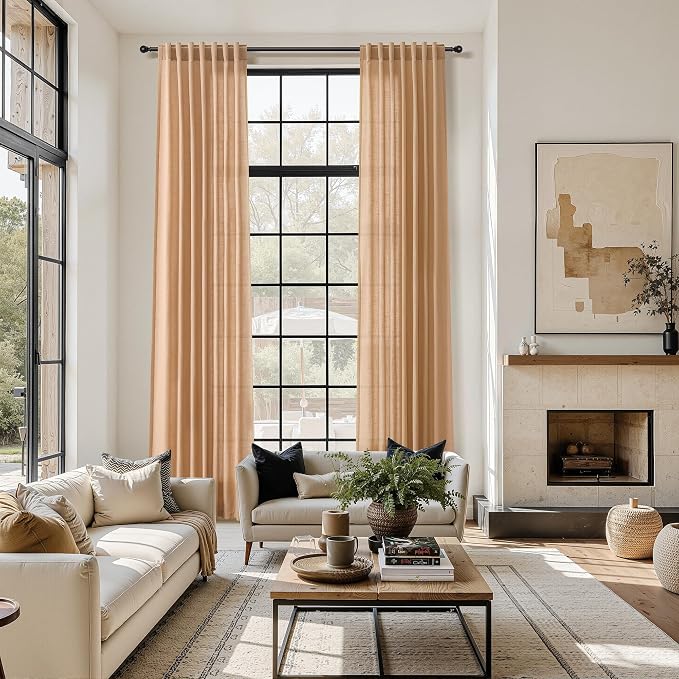 Camel Linen Curtains for Living Room 95 Inches Long Back Tab and Rod Pocket - Image 6