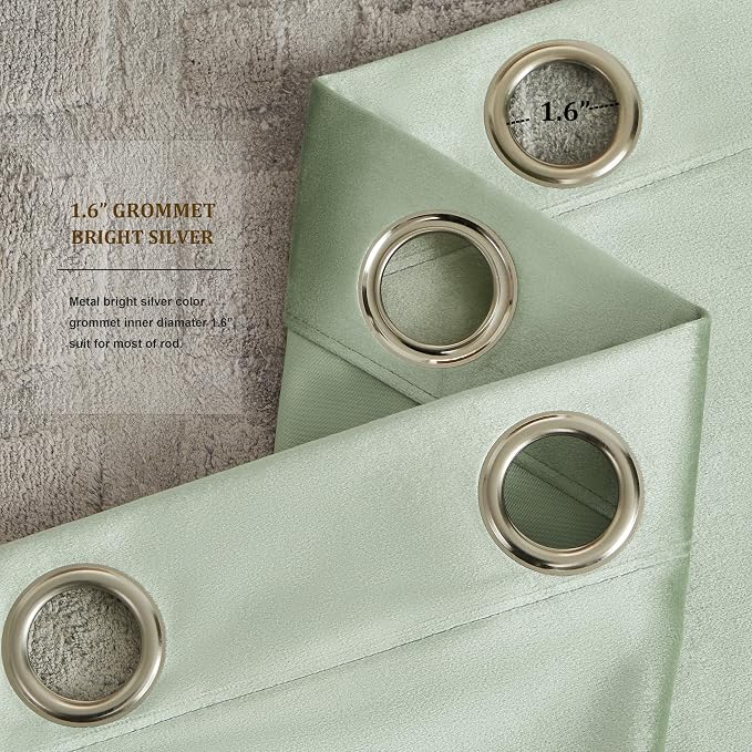 BULBUL Velvet Sage Green Blackout Curtains 84 inch Length - Image 3