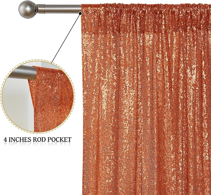 Sugargirl Orange Sequin Backdrop Curtain 4 Panels 2FTx8FT Glitter Orange - Image 4