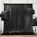 PartyDelight Black Sequin Backdrop 6x8ft Sparkly Photo Curtain | 4 Inch Rod by PartyDelight