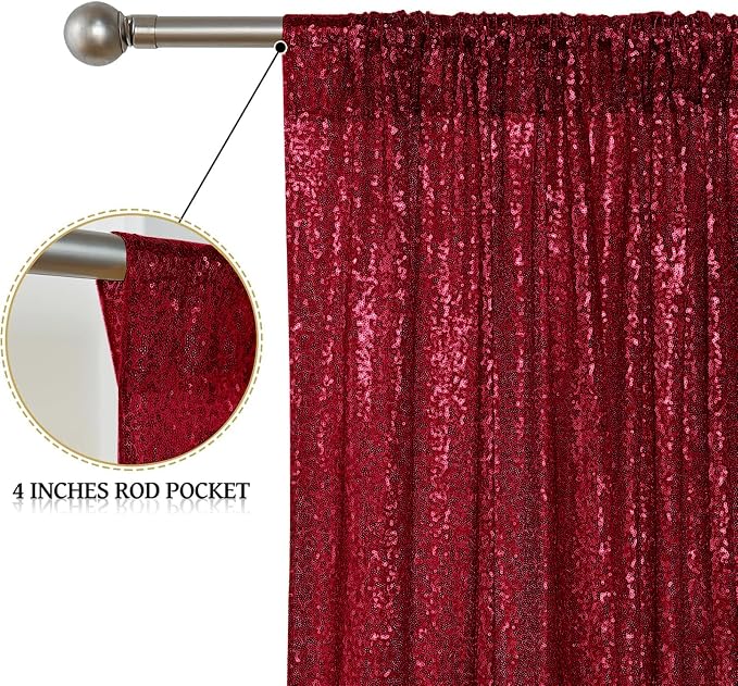 Sugargirl Burgundy Sequin Backdrop Curtain 4FTx8FT Glitter Burgundy Background - Image 4