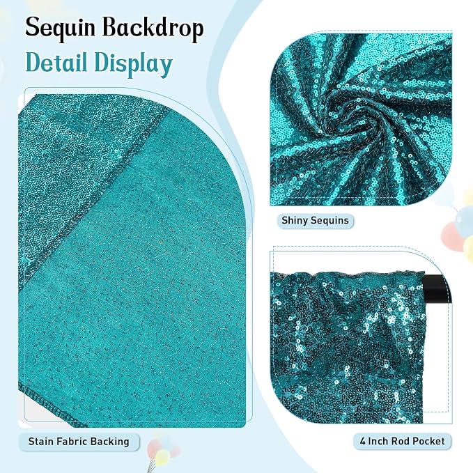 SquarePie 8x8ft Teal Sequin Backdrop, High Density Non-Transparent Glitter - Image 3