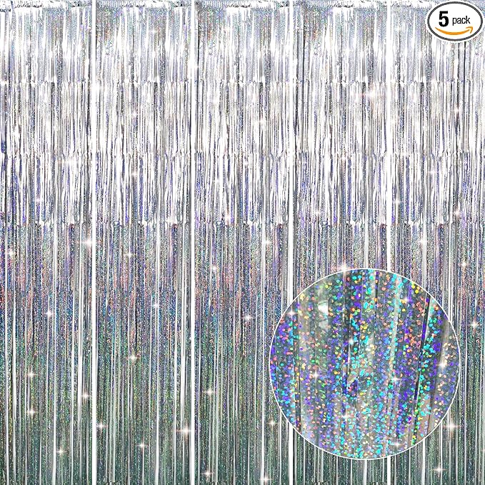 GOER 3.2 ft x 8.2 ft Metallic Tinsel Foil Fringe Curtains Party Photo Backdrop by GOER