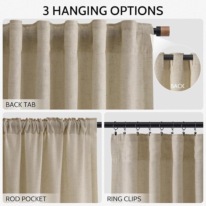 Eggshell Beige Linen 144 Inch Curtains - Image 2