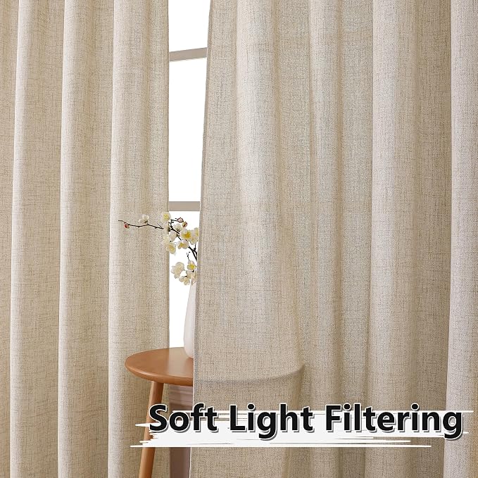 Tollpiz Linen Tier Curtain Rod Pocket Semi Sheer Half Kitchen Curtains Burlap - Image 2
