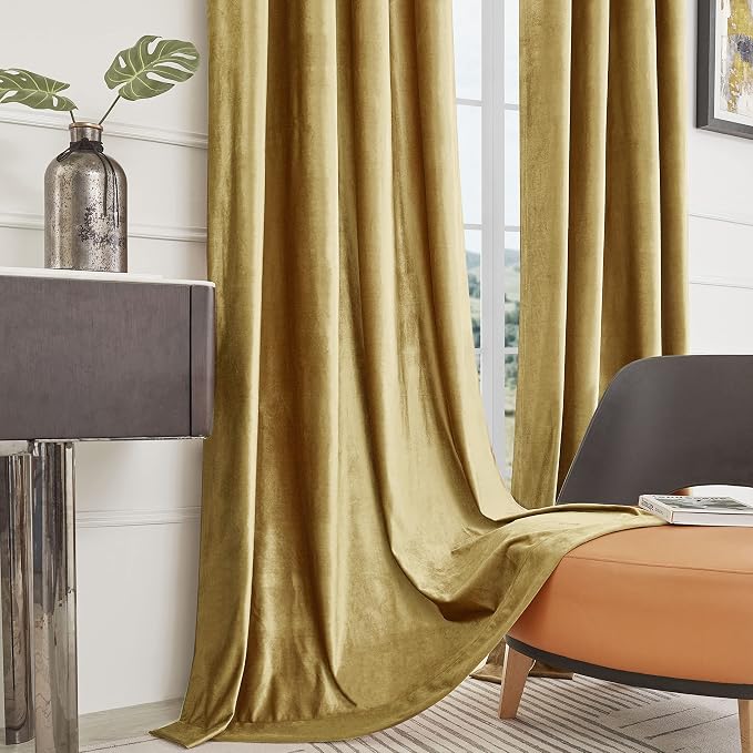 BULBUL Velvet Gold Blackout Curtains 90 inch Long - Image 6