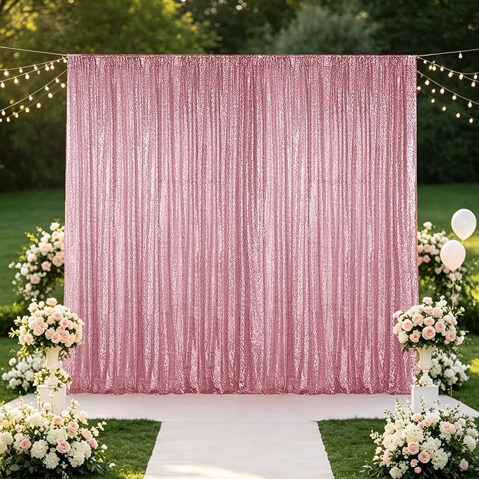 Hahuho Rose Pink Sequin Backdrop Curtain, Banquet Decoration（2 Panels, 2FT x 8FT - Image 8