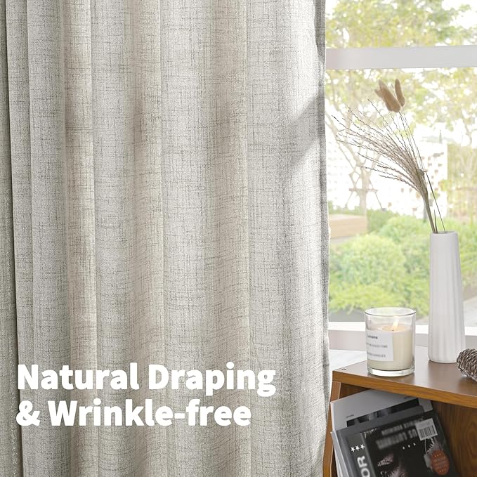 YoungsTex Linen Curtains 63 Inches Length Dark Grey Textured Light Filtering - Image 5