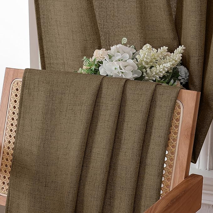 Tollpiz Short Linen Curtain Bedroom Rod Pocket Semi Sheer Curtains Burlap Light - Image 6
