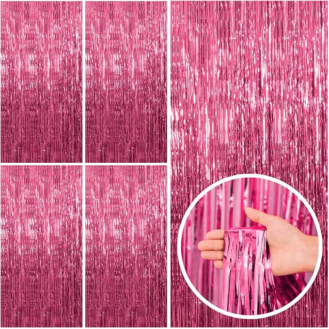 BOMSI 5 Pack Pink Tinsel Curtain Party Backdrop Foil Fringe Birthday Photo by BOMSI