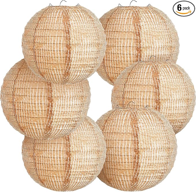 6 Pcs Print Burlap Paper Lanterns Round Chinese Paper Lanterns Farmhouse Boho by Hortsun
