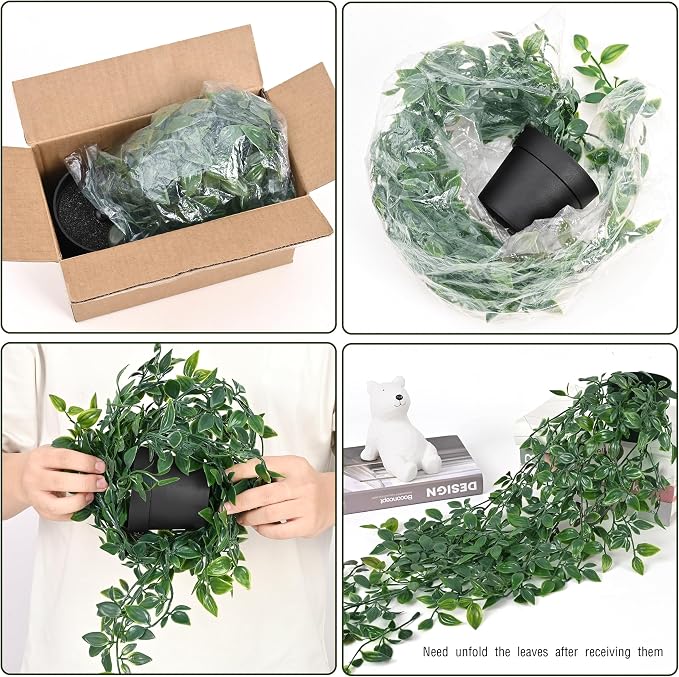 2Pcs Fake Hanging Plants with Pot Eucalyptus Leaves Fake Vines | UV Resistant - Image 5