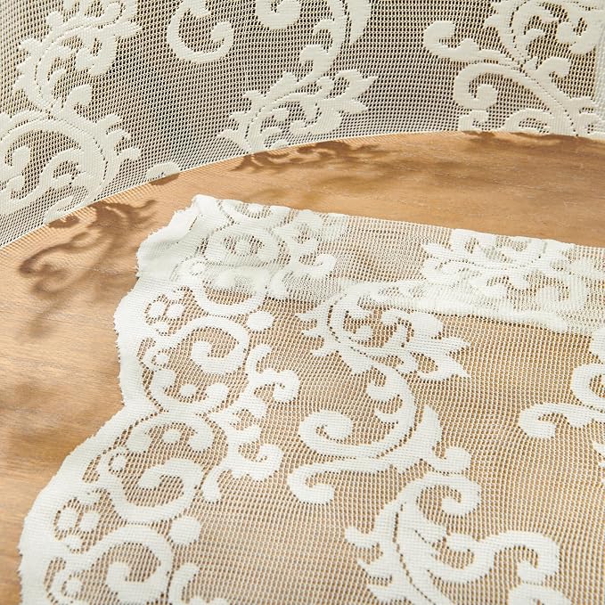 FOLKSIDE Ivory Lace Curtains 45 Inch Length 2 Panels set Paisley Floral Sheer - Image 7