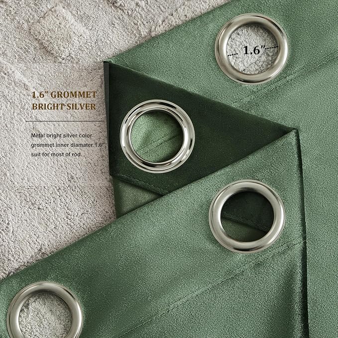 BULBUL Velvet Oilve Green Blackout Curtains 108 inch Length - Image 3