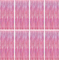 8 Pack Pink Backdrop, 3.28 FT x 7.05 FT Fringe Curtains, Metallic Glitter Pink by ZATAYE